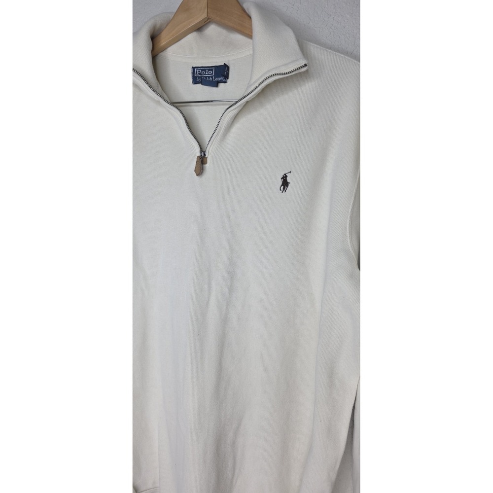 Polo Ralph Lauren Men XL Beige Cotton Knit 1/4 Zip Mock Neck Sweater Pullover - Picture 2 of 6